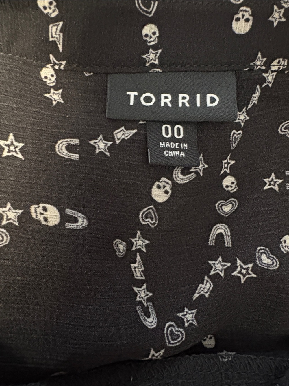 TORRID Sheer Black Blouse gothic skull star heart moon print. 00